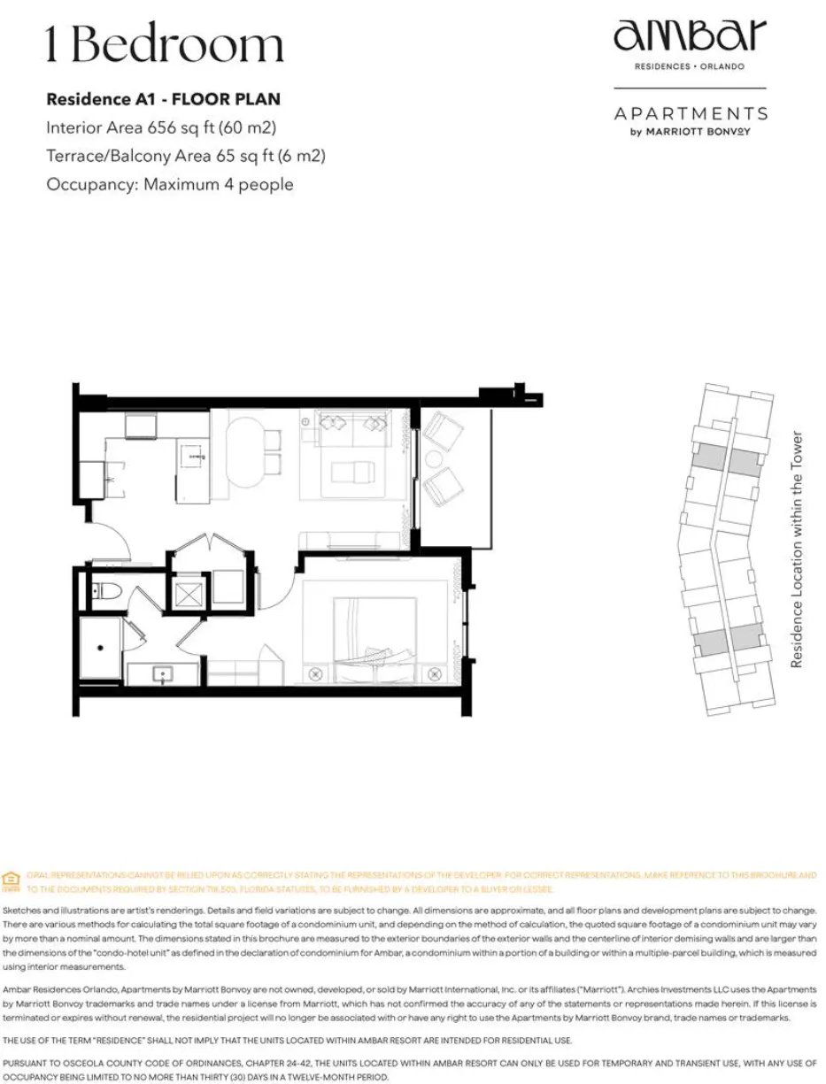 Planta 1 do AMBAR RESIDENCES ORLANDO